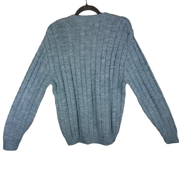 Jantzen Vintage Light Blue Long Sleeve V-Neck Cable Knit Pullover Sweater Size L - Picture 2 of 4